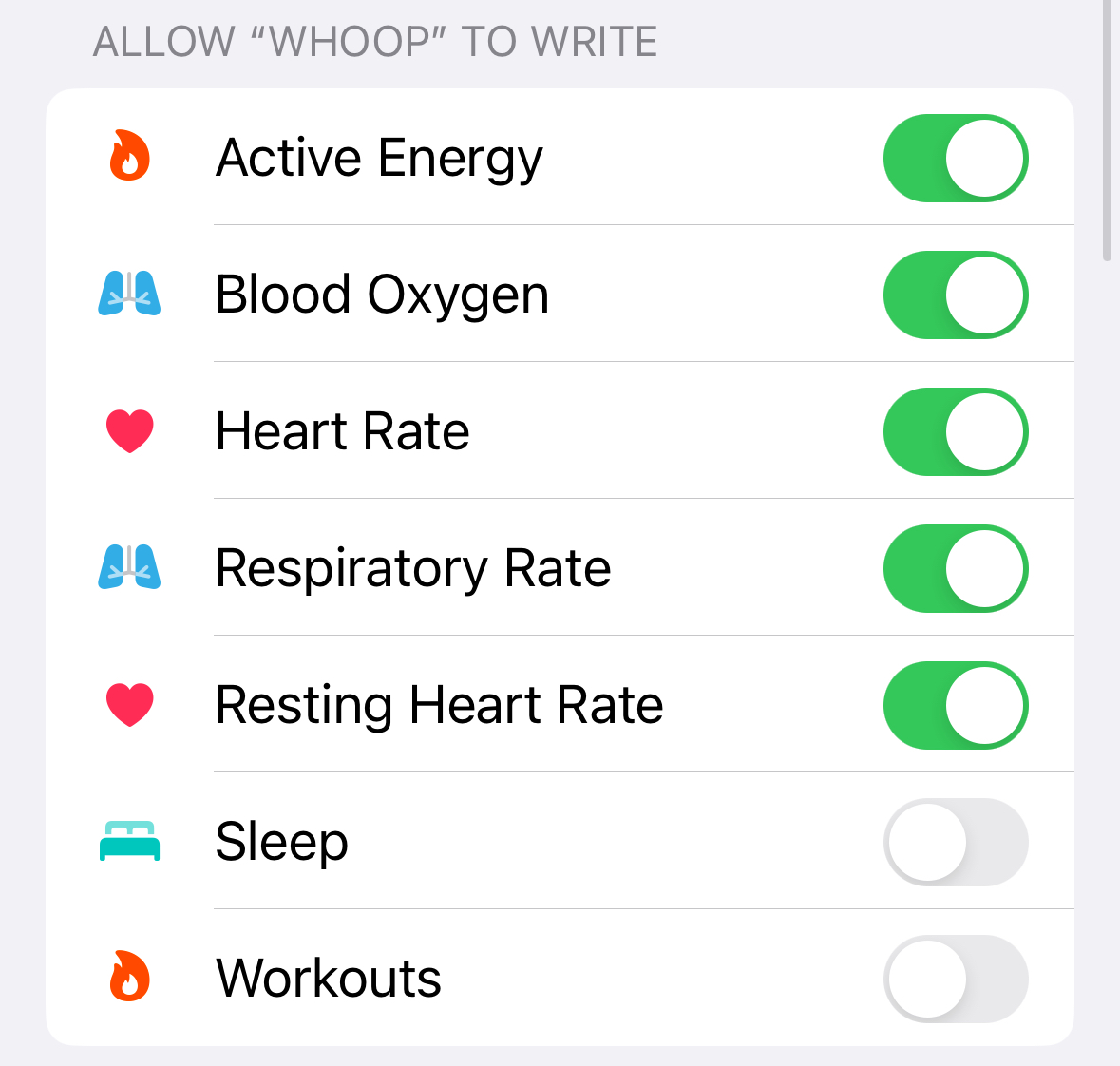 Whoop Apple Health Metrics