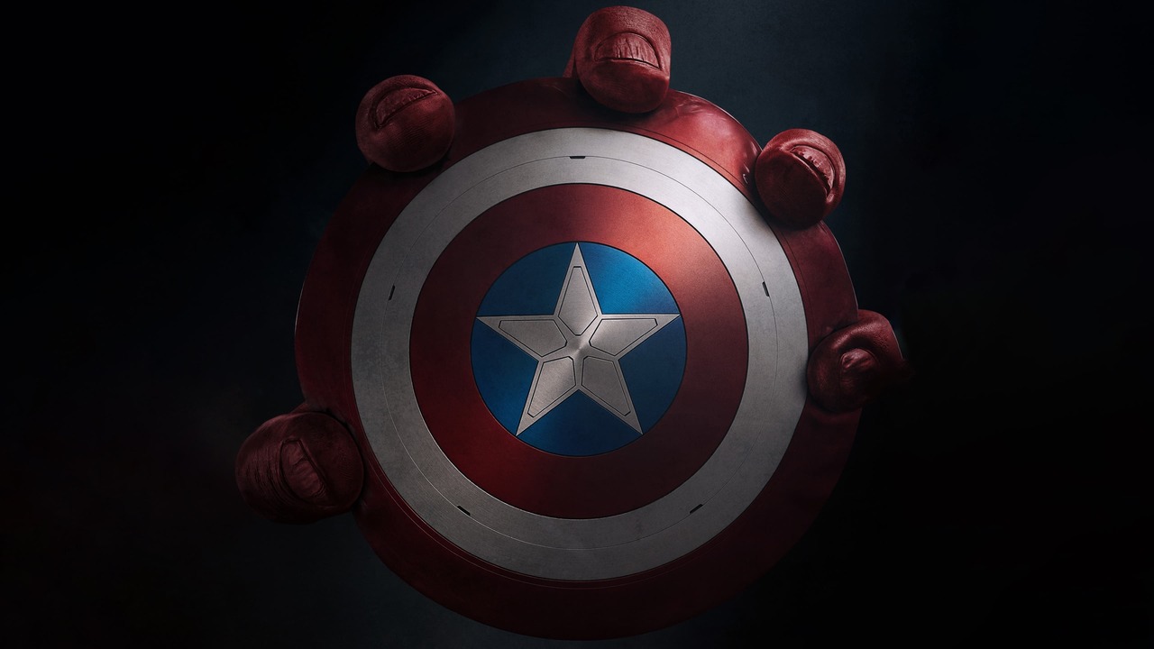 Red Hulk hand holding Captain America&rsquo;s shield